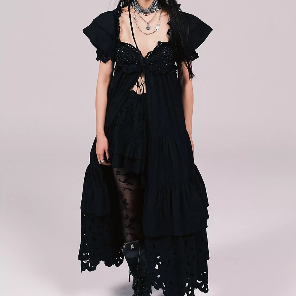 NWT Bali Moonlit Bride Set Black Lace 100% Cotton 2 Piece Set